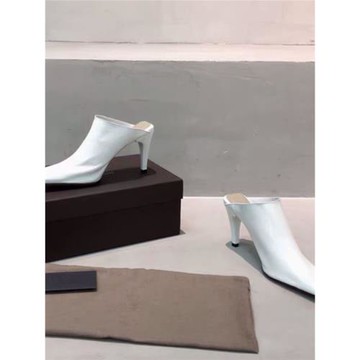 酒紅色方頭高跟鞋細跟法式復古單鞋女真皮外穿包頭涼拖懶人穆勒鞋