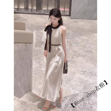 【臺灣出貨】🍉高級感氣質無袖連衣裙女2026夏季新款法式收腰顯瘦繫帶絕美長裙子 連身裙 連衣裙 洋裝 辣妹洋裝 氣質洋