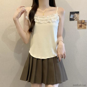 【台灣出貨】純棉背心 大尺碼背心 設計感 蕾絲花邊吊帶背心女 小可愛背心 無袖背心 細肩帶 內搭背心 修身顯瘦 美背吊帶