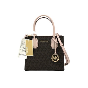 michael kors棕色老花拼接皮革手提包