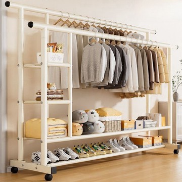 晾衣架家用臥室加高移動掛衣架宿舍金屬中式玄關移動曬衣帽架