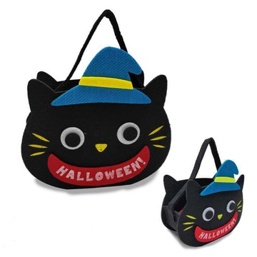 摩達客★萬聖派對變裝★搞怪藍帽黑貓咪糖果袋_廠商直送