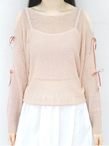 Cut Out Ribbon Summer Knit - Pink