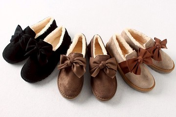 1216-23 加絨保暖淺口雪地靴 舒適毛絨一腳伸蝴蝶結平底鞋1入