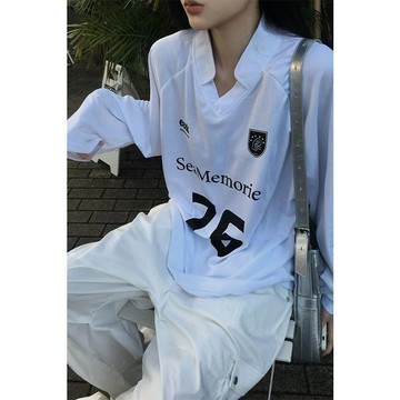【 𝑭𝒍𝒐𝒘𝒆𝒓𝒔𝒆𝒂】’美式復古高街長袖球衣夏季字母印花運動T恤新款寬鬆戶外防曬上衣