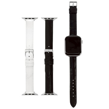 Apple Watch 全系列通用錶帶 蘋果手錶替用錶帶 方銀扣 同寬真皮錶帶 白/黑色 #C-16