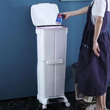 垃圾桶 家用垃圾分類垃圾桶商用雙層干濕分離帶蓋廚余腳踏創意廚房垃圾筒【摩可美家】