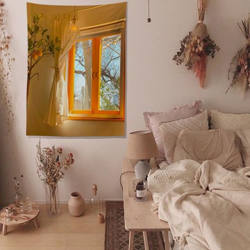 黃色暖放松背景布 宿舍布置裝飾布 臥室房間掛布墻布