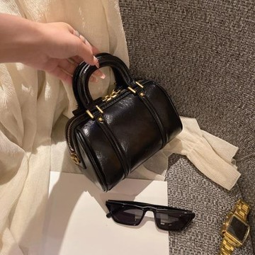 高級感復古波士頓包包女2025新款百搭圓筒包小眾手提單肩斜挎包