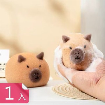 【荷生活】卡皮巴拉綿密起泡搓澡沐浴球 吸水性強揉搓不變形海綿沐浴球-1入組