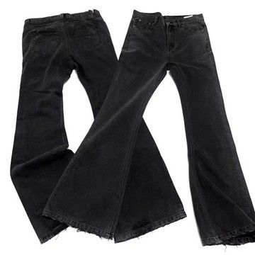 2025AW原創自主巴黎風格黑灰色戰損水洗喇叭牛仔褲長褲nihken同款