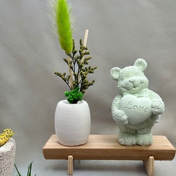 快速出貨 愛心小熊love(綠色) 原木底座系列 搭配永生花瓶