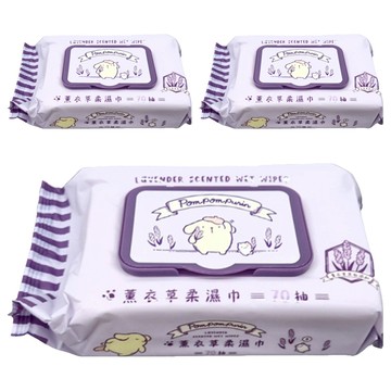 布丁狗薰衣草柔濕巾加蓋70抽3入組  溫和清潔  薰衣草香氛  70張  3包