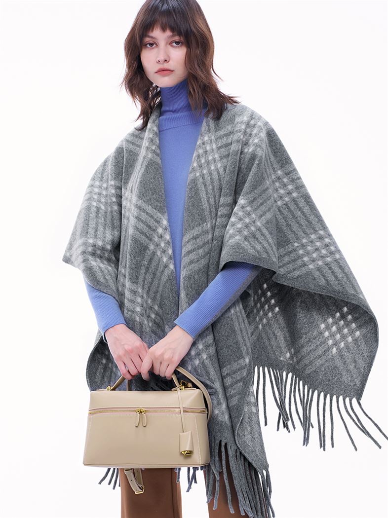 冰川灰調英倫格紋保暖披肩