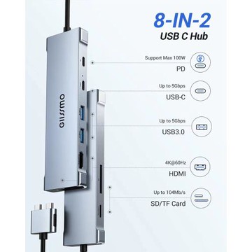 7/8合2擴展塢適用Macbook雙C口專用集線器 PD100W快充雷電3轉接頭