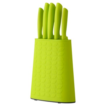 PREMIER HOUSEWARES 花紋刀座 + 刀具5件組 綠色  主廚刀 + 切肉刀 + 麵包刀 + 水果刀 + 削皮刀 + 刀座  1組