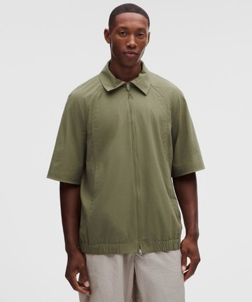 Stretch Woven Zip-Front Short Sleeve Shirt Size XL