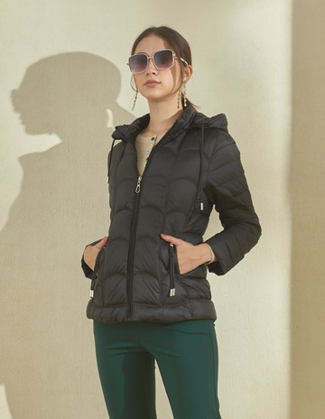 ★【喜芝梅】玫瑰暖霧 波浪紋設計防風連帽羽絨棉外套(兩色；S-2L) 225528888