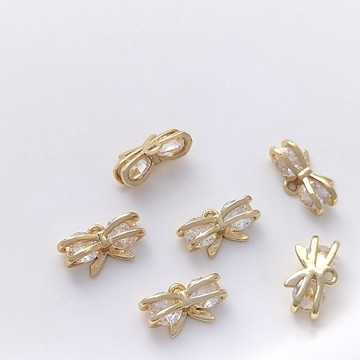 Ala---14K包金保色領結包鋯小吊飾鑲鋯石蝴蝶結掛件diy手工飾品吊墜配飾