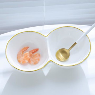 金邊陶瓷碗連體碗兩格碗三格碗分格碗碗調味料碗醬汁碗火鍋純白