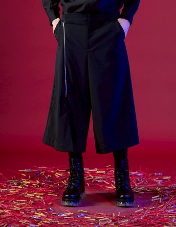 拉鍊解構日式短寬褲