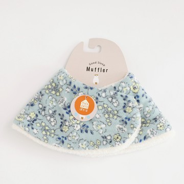 日本 AUBE - 2WAY毛茸茸保暖圍脖(親子通用款)-小花-藍綠 (12~17x78cm)