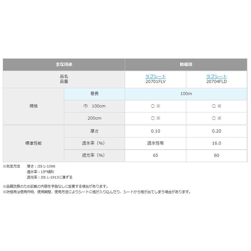 ユニチカ ラブシート 防根用 FLV 厚さ0.10mm 幅200cm 長さ100m 不織布 カ施