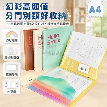 台灣出貨✨ A4活頁夾 透明插頁文件袋 學生試卷收納袋 孕婦產檢資料整理袋 幻彩色5入裝