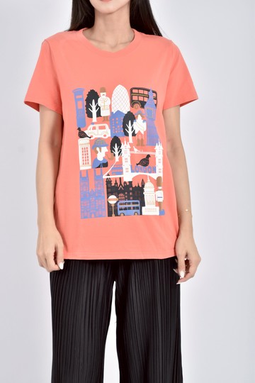 (M) gozo棉質純棉印花橘色短袖上衣