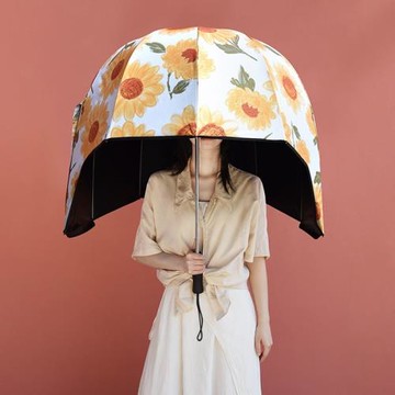 創意關曉彤金晨明星同款頭盔雨傘晴雨兩用黑膠防曬防風網紅帽子傘