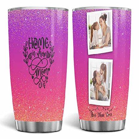 Personalized Photo Tumbler, Custom Best Mom Ever with Golden Glitter Coffee Travel Mugs for Men ＆ Women 20Oz Double Walled Print Cups Mothe並行輸入