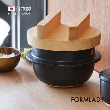 日本FORMLADY 日製萬古燒三合炊木蓋羽釜炊飯鍋(附內蓋)