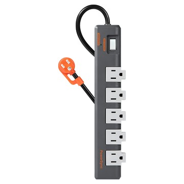 PowerSync 群加 1開5插防雷抗搖擺旋轉延長線  1.8m  1條  黑色