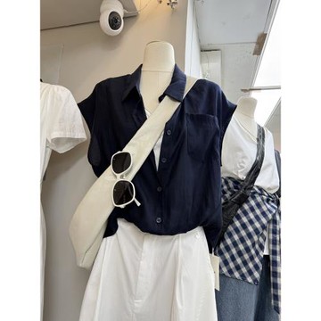 韓版2025年夏季新款寬松假兩件背心拼接設計通勤休閑百搭套頭襯衣