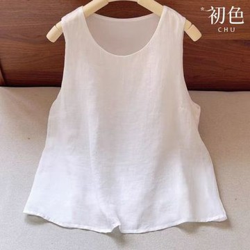 初色  復古簡約純色圓領無袖吊帶打底背心女背心-白色-11735(M-2XL可選)