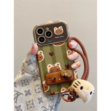 可愛kt貓適用iphone16promax手機殼新款蘋果15女款14pro帶支架掛繩13卡通趣味小眾高級感超好看全包防摔秋冬