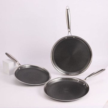 304不銹鋼平底披薩鍋班戟三層鋼蜂窩煎鍋烙餅專用無油煙不粘鍋