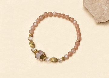 櫻花瑪瑙x白水晶x橙月光太陽石 黃銅手鍊 客製化