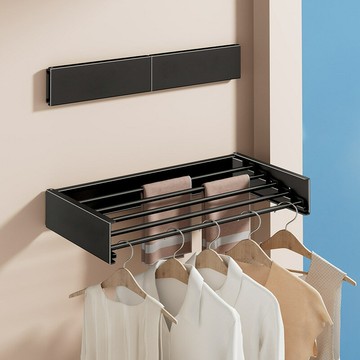 折疊晾衣架衛生間壁掛式多功能晾曬衣服毛巾掛架免打孔隱形晾衣桿