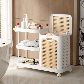 藤編三層置物洗衣收納籃 兩色可選 009107 焦糖褐