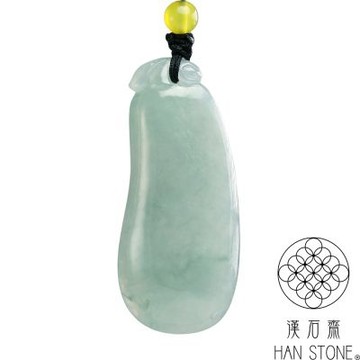 【漢石齋】天然翡翠A貨 福瓜玉佩吊墜 冰糯種淺藍水飄花(22*50*9mm)