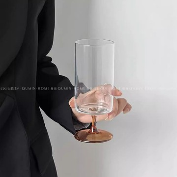 順皿直筒高腳杯高顏值琥珀色玻璃杯子輕奢精致高級感紅酒杯果汁杯