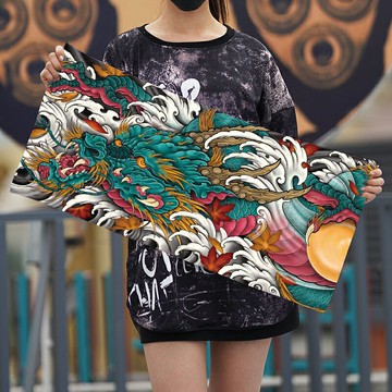 紋身毛巾浪花龍傳統35*75cm柔軟短毛絨印花通用吸水面巾 來圖定制