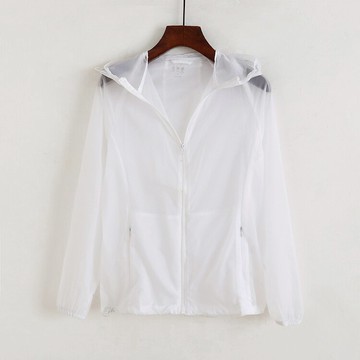 連帽長袖薄款防曬服 外套夏季新款寬松純色拉鏈開衫 女上衣H/17-4