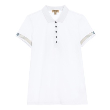 【BURBERRY 巴寶莉】經典袖口拼接格紋短袖POLO衫(女款)