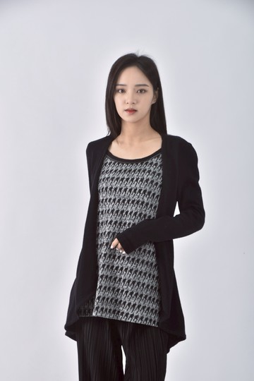 (L) 假兩件黑色長袖上衣