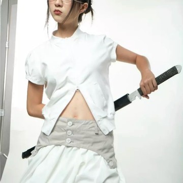 UYU.label 女士泡泡袖拉鍊短上衣 T-V1080