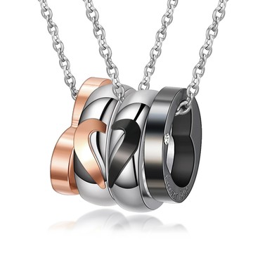 項鍊．心心相守．白鋼對鍊．客製刻字