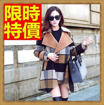 毛呢外套 女大衣-羊毛美麗諾大翻領中長版格子女外套63ae16【獨家進口】【米蘭精品】