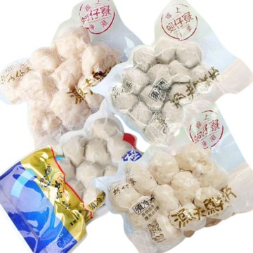 【梓官區漁會】虱目魚丸300g+花枝丸300g+超大含肉花枝丸300g+爆餡福州魚丸400g